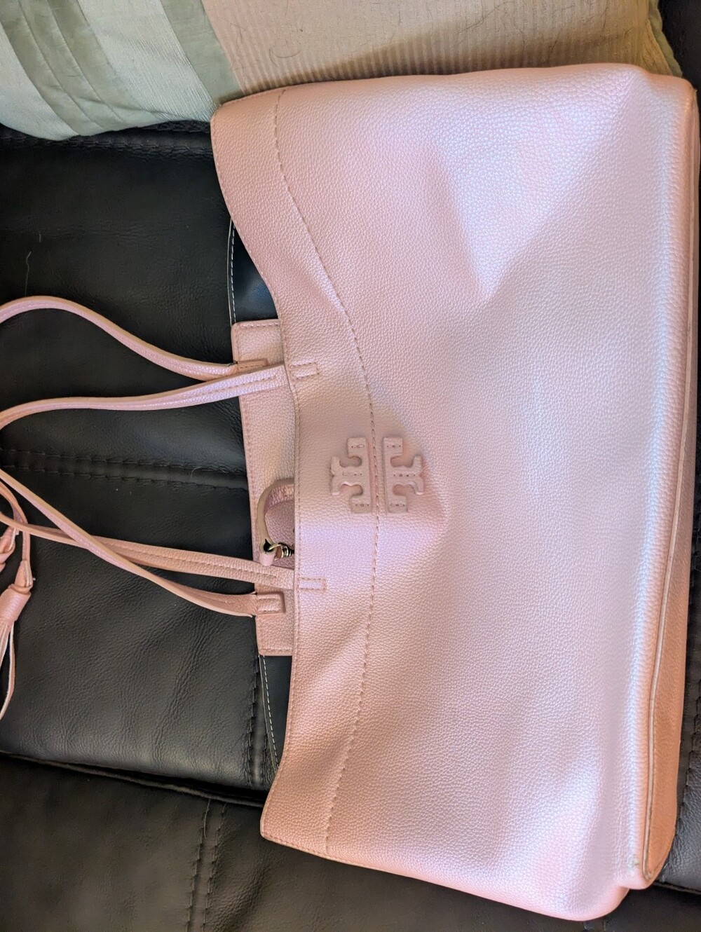 Tory Burch Pink Pebbled Leather Tote - Picture 2 of 9